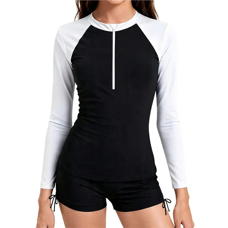 Girls Rash Guard Swimsuit Long Sleeve Color Block UPF 50+ Sun Protection Two Piece Bathing Suits Set 9-16 Years