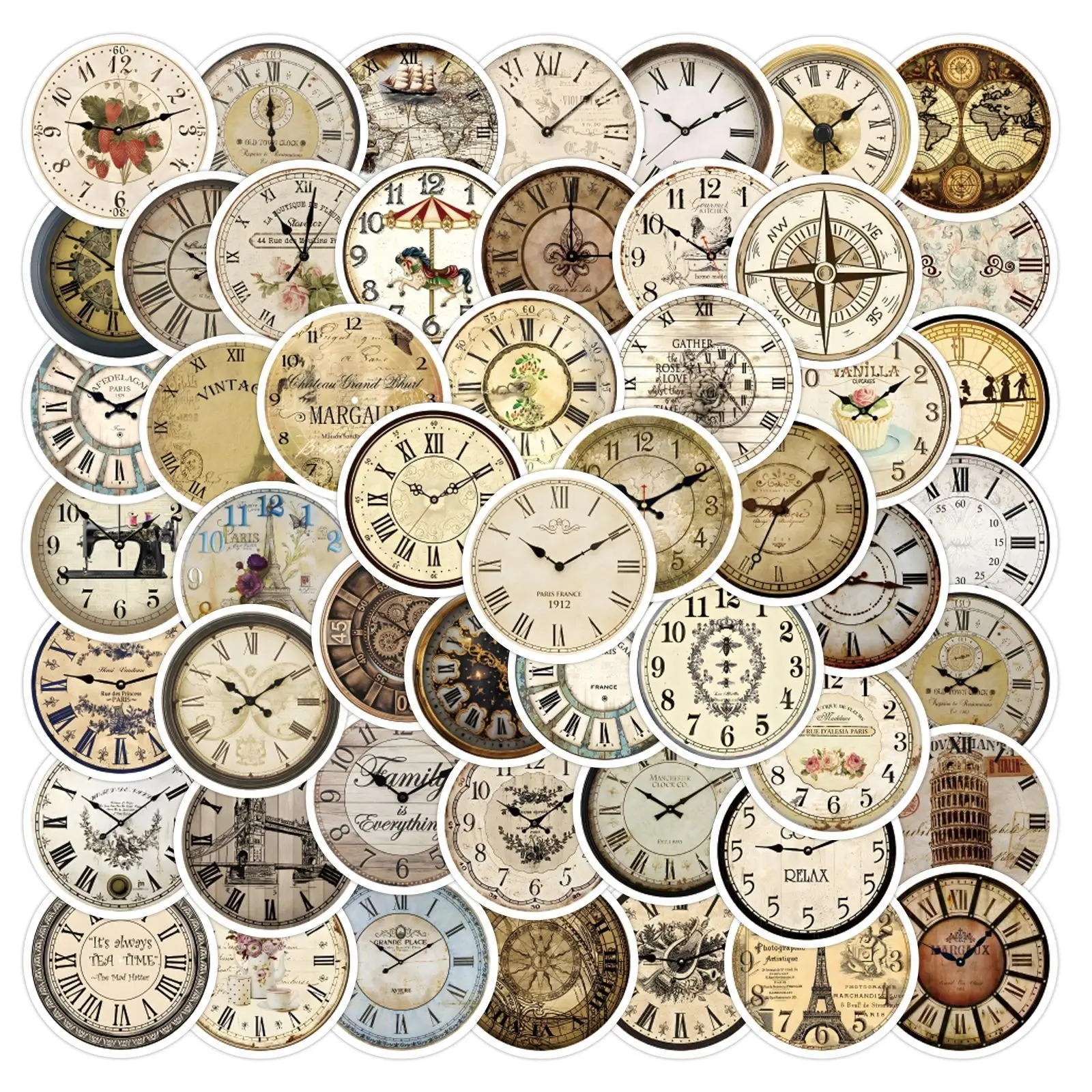 55 Pieces Unique Clock Stickers, Waterproof Decals for Luggage, Water Bottles, Skateboards, Phone Cases, Custom Graffiti Stickers