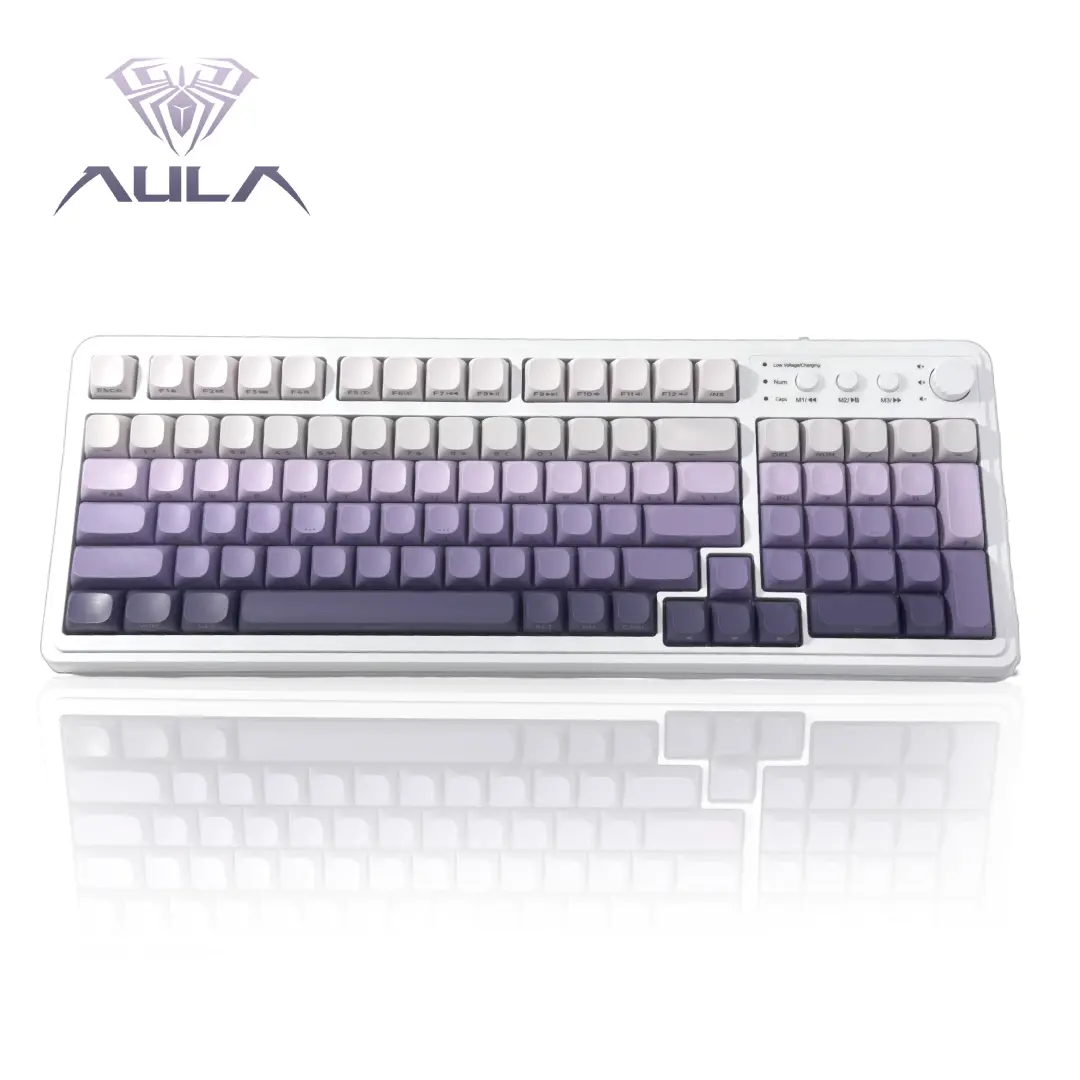 AULA S99 Ergonomic Wireless Gaming Mechanical Keyboard - Tri-Mode Bluetooth/2.4GHz/USB-C, LED RGB Backlit, Custom Macro Keys, Media Knob, Fixed Non-Replaceable Keycaps & Switches for PC, Mac, Xbox, Ergonomic Mechanical Keyboard, Led Backlit Keyboard