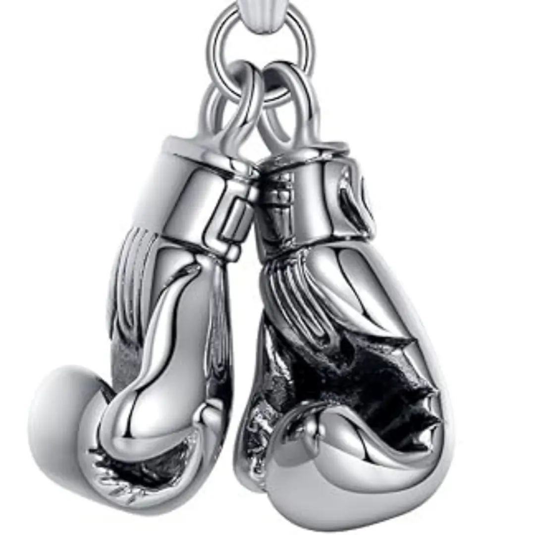 Stainless Steel Boxing Gloves Pendant Necklace - 24-In Long Wheat Link Chain with Metal Coating, Unisex Casual Style Chain Jewelry Necklaces, Sporty Inspirational Statement of Resilience for Strength & Determination