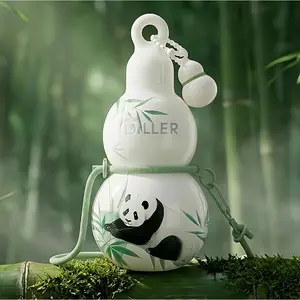 This 13oz gourd-shaped thermos flask features a unique panda-print design, making it an ideal sports water bottle for use outdoors.