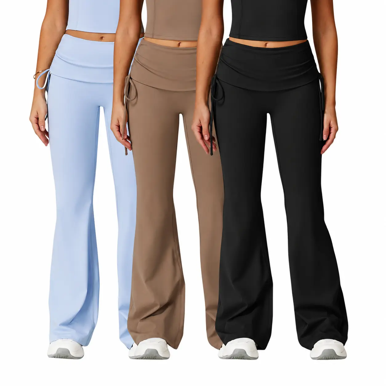 Women's 3-Pack Fold-Over Waist Leggings, High-Waist Tummy Control Bootcut Activewear, Soft 4-Way Durable Stretch Fabric for Yoga, Dance Athleisure, Fitness Support Drawstring Pants, Activewear Dance Athleisure, Comfy Stretchy Leggings, Elastic Waist Leggi
