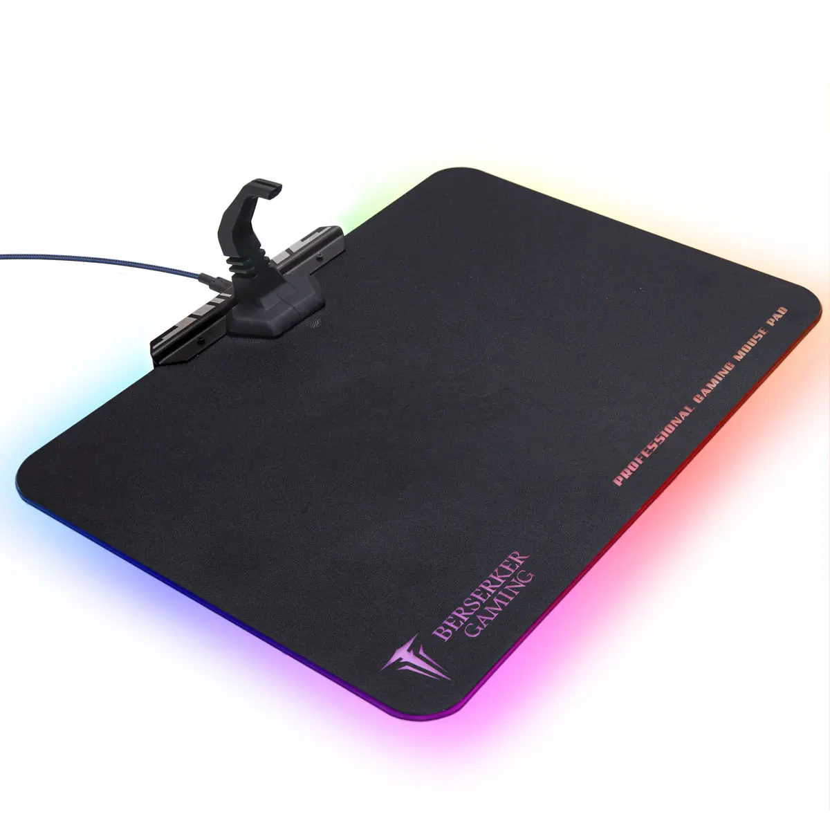 Berserker Gaming RGB Mouse Cable Bungee Management Support with Hard Surface Mouse Pad