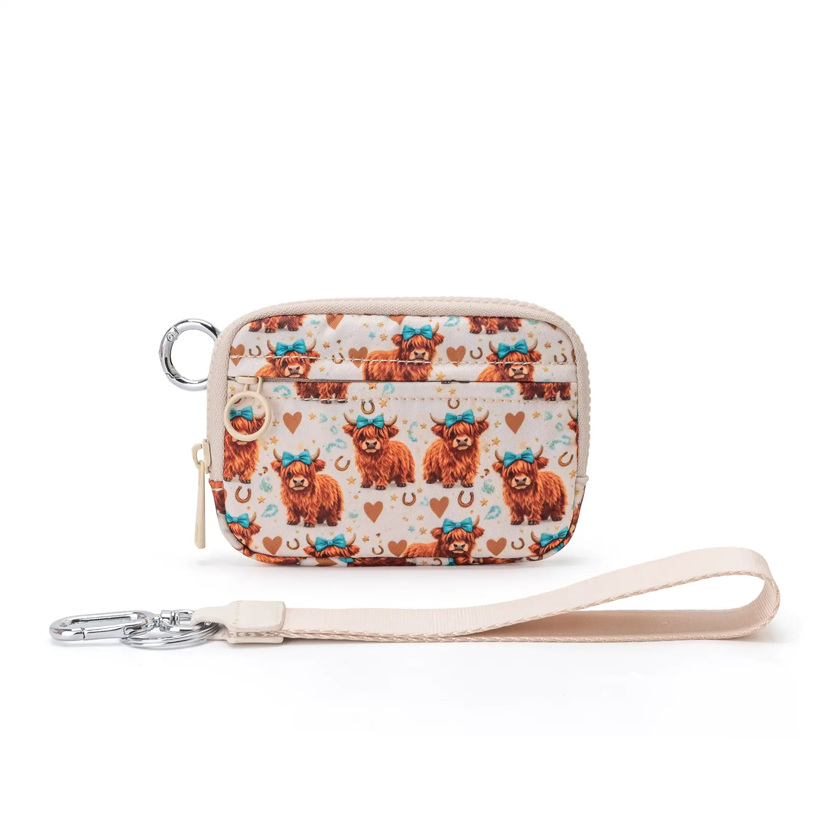 [CC SHOP] Fashionable Highland Cow Print Clear Window Zipper Coin Purse | Casual Versatile Wristlet Wallet for Women