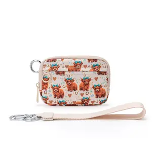 [CC SHOP] Fashionable Highland Cow Print Clear Window Zipper Coin Purse | Casual Versatile Wristlet Wallet for Women