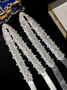 Women's Rhinestone Decorative Belt Mesh Satin Ribbon Option Fashion Dress Waist Accessory Wedding Party Jewelry