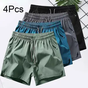 Men’s quick-dry workout shorts, 4-pack — lightweight gym athletic shorts with zippered pockets, breathable summer casual sports shorts with an elastic drawstring waistband