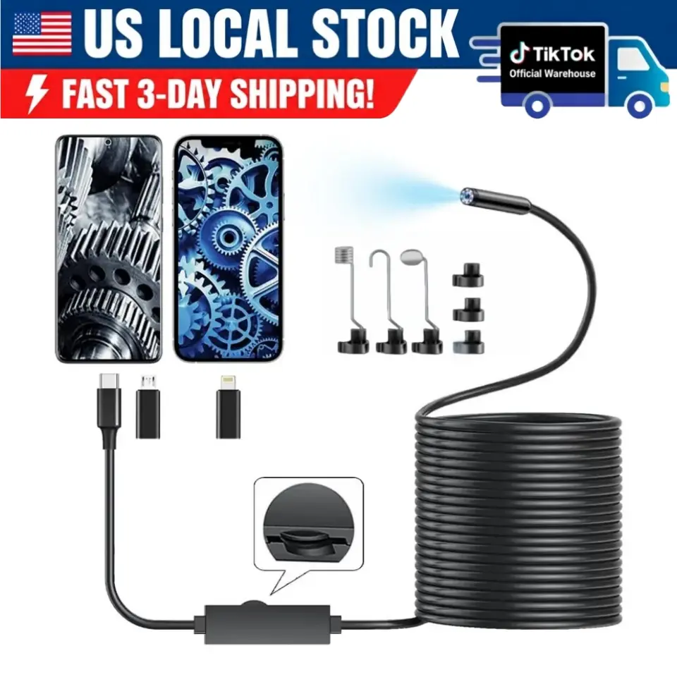 Endoscope Camera with Light, 1920P HD Borescope Tools with 8 Adjustable LED Lights, Endoscope with Semi-Rigid Snake Camera, Inspection Borescope for iOS and Android - 16.4ft Single Lens