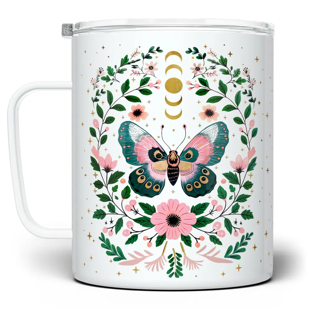 LOFTIPOP Mystical Butterfly Coffee Mug, Whimsical Celestial Floral Nature Garden Cup, Designed and Printed in the USA by Loftipop
