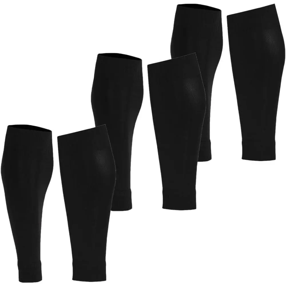 3-Pair Unisex Short Calf Sleeves, Solid Black Activewear for Soccer & Basketball, Soft Pressure Support for Shin Guards, Wide-Calf Fit, Machine Washable