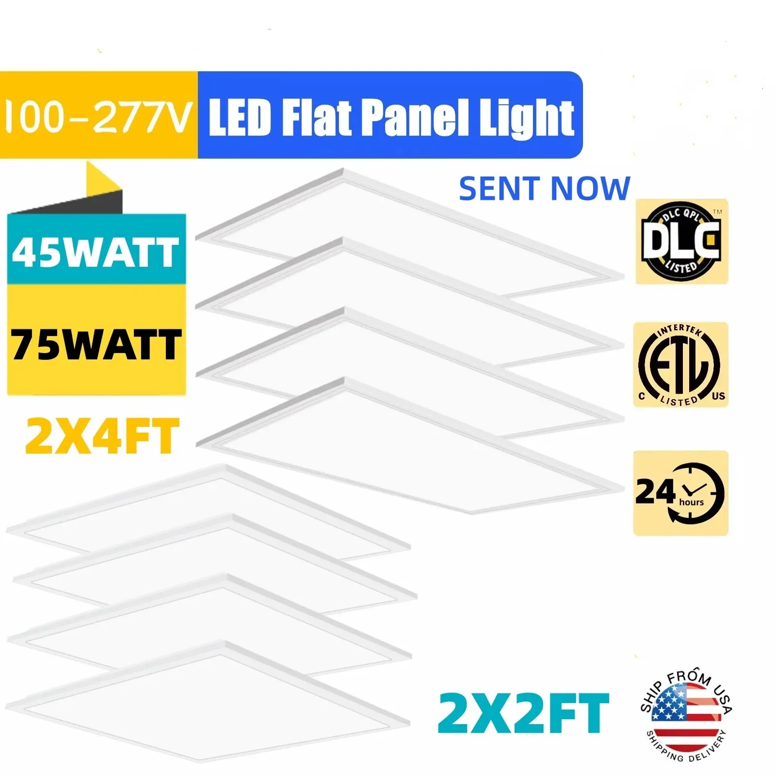 SEURON 2x4 LED Flat Panel Light 2x2 Troffer Drop Ceiling 5000K 7800LM Dimmable 0-10V ETL Listed Commercial Residential Energy Efficient Installs Easily High Brightness