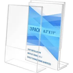 8.5x11 Inches  Sign Slant  Holder, Plastic Display Stand,Brochure Holder, Table Top Sign Holder For Office, , Store, Restaurant (3pack)