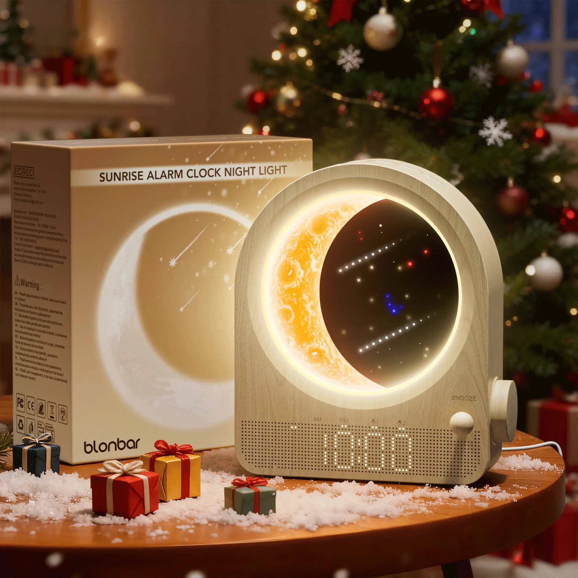 BLONBAR Sunrise Alarm Clock for Kids, Children's Sleep Trainer, combining a night light, white noise machine, toddler wake-up function-with starry night, moonlit Decor
