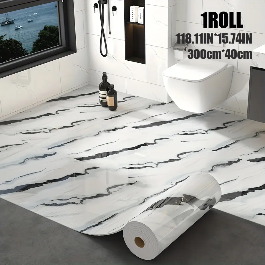 Marble Floor Sticker Roll, Ultra-Long Thick Vinyl Marble Look Pvc Wallpaper Easy Peel & Stick European Luxury Marble Pattern Wall Panels, Marble Flooring