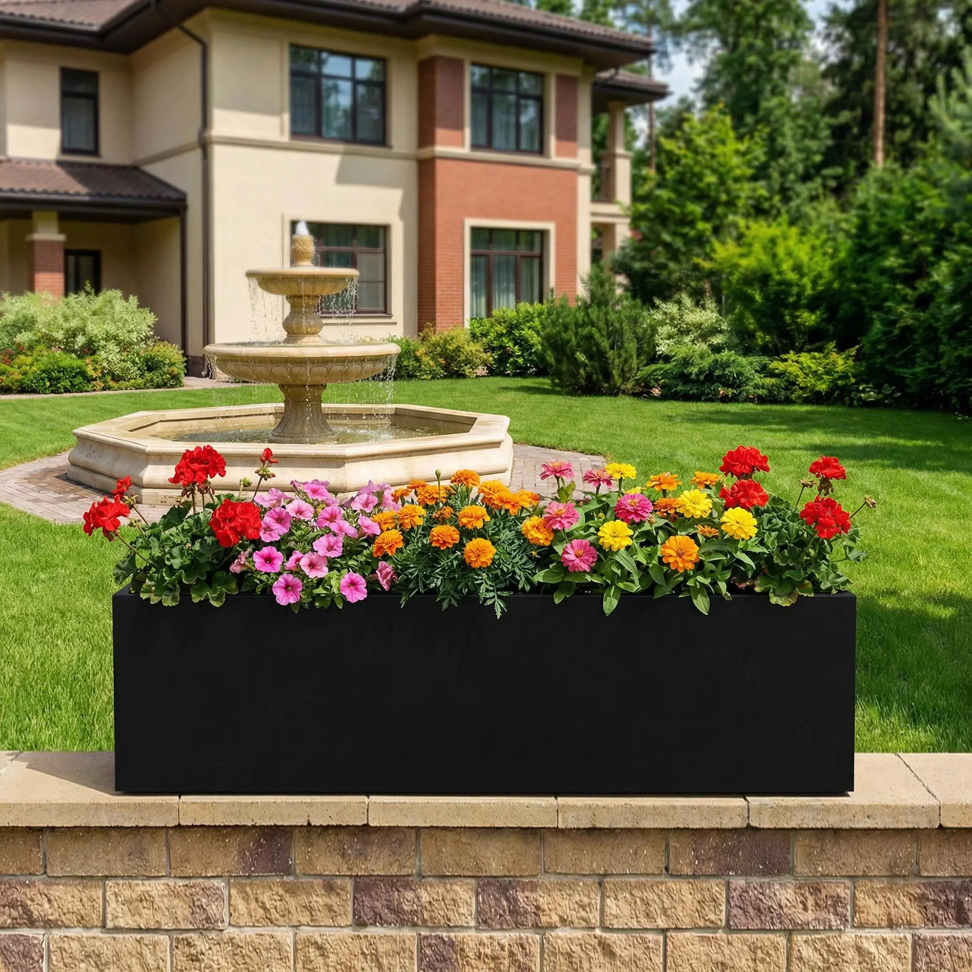 36-in Large Rectangular Black Wrought Iron Planter Box with Plant Stand, Heavy-Duty Indoor-Outdoor Patio Garden Bed for Herbs, Flowers