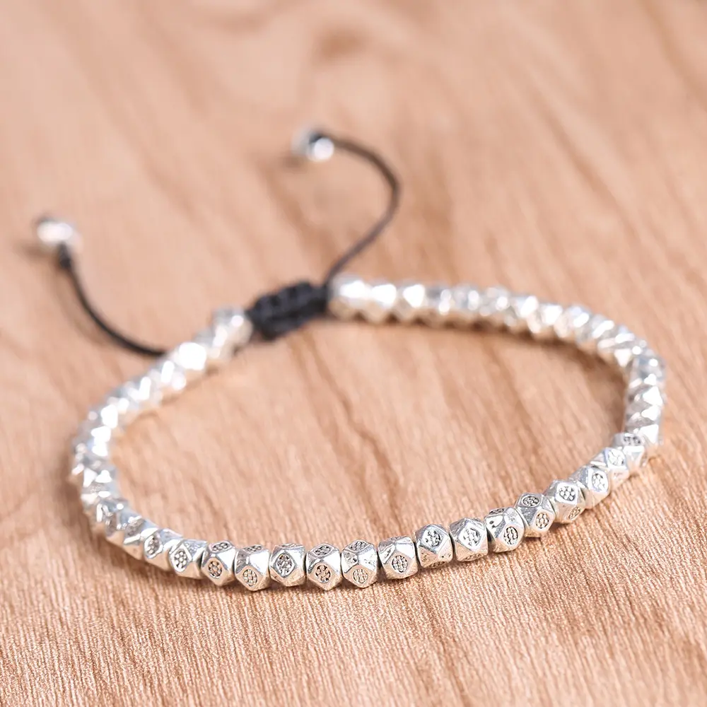 Tibetan Copper Bead Bracelet, Buddhist Braided Cotton String Copper Beads Lucky Rope Bracelet Amulet for Women Men Wrist Bracelet, Gift for Women Men