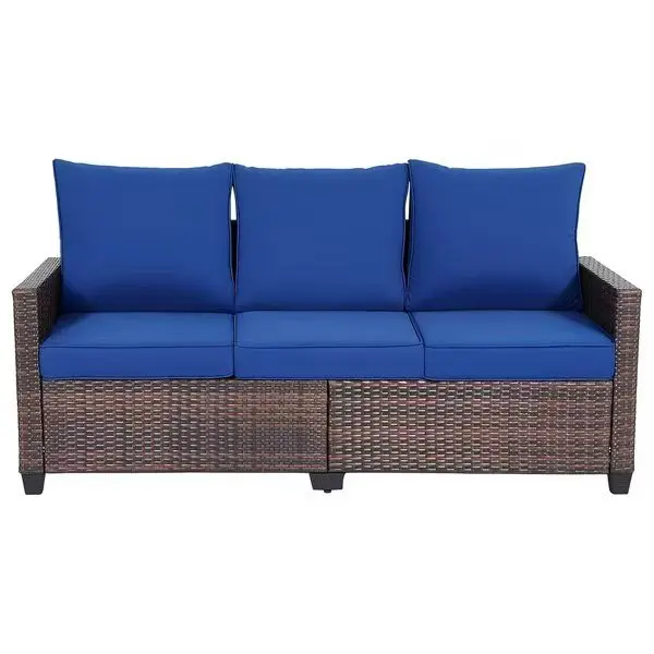 Deals for You Day EortheX 3-Seat Rattan Wicker Outdoor Patio Sofa, All-Weather Furniture Patio Set with Anti-Slip Cushions for Garden, Deck, Outdoor Patio Furniture