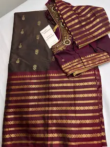 Mangalgiri Pattu Brown Maroon Soft Silk Saree
