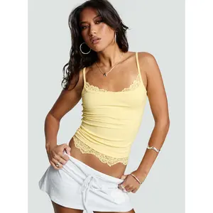 Falling Through Lace Detail Top Lemon