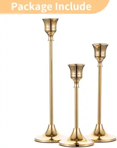 Candlestick Holders Set of 3 Brass Gold Candlestick Holders for Table Mantel, Vintage Modern Decorative Centerpiece Metal Gift