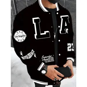 Men's Los Angeles LA Baseball Jacket - Red & Black with White Lettering, "SUPERIOR QUALITY" Embroidery, Lightweight Warm Polyester Varsity Coat, Snap Closure, Machine Washable, Hip Hop Rock Style Urban Streetwear, Snap Button Clos