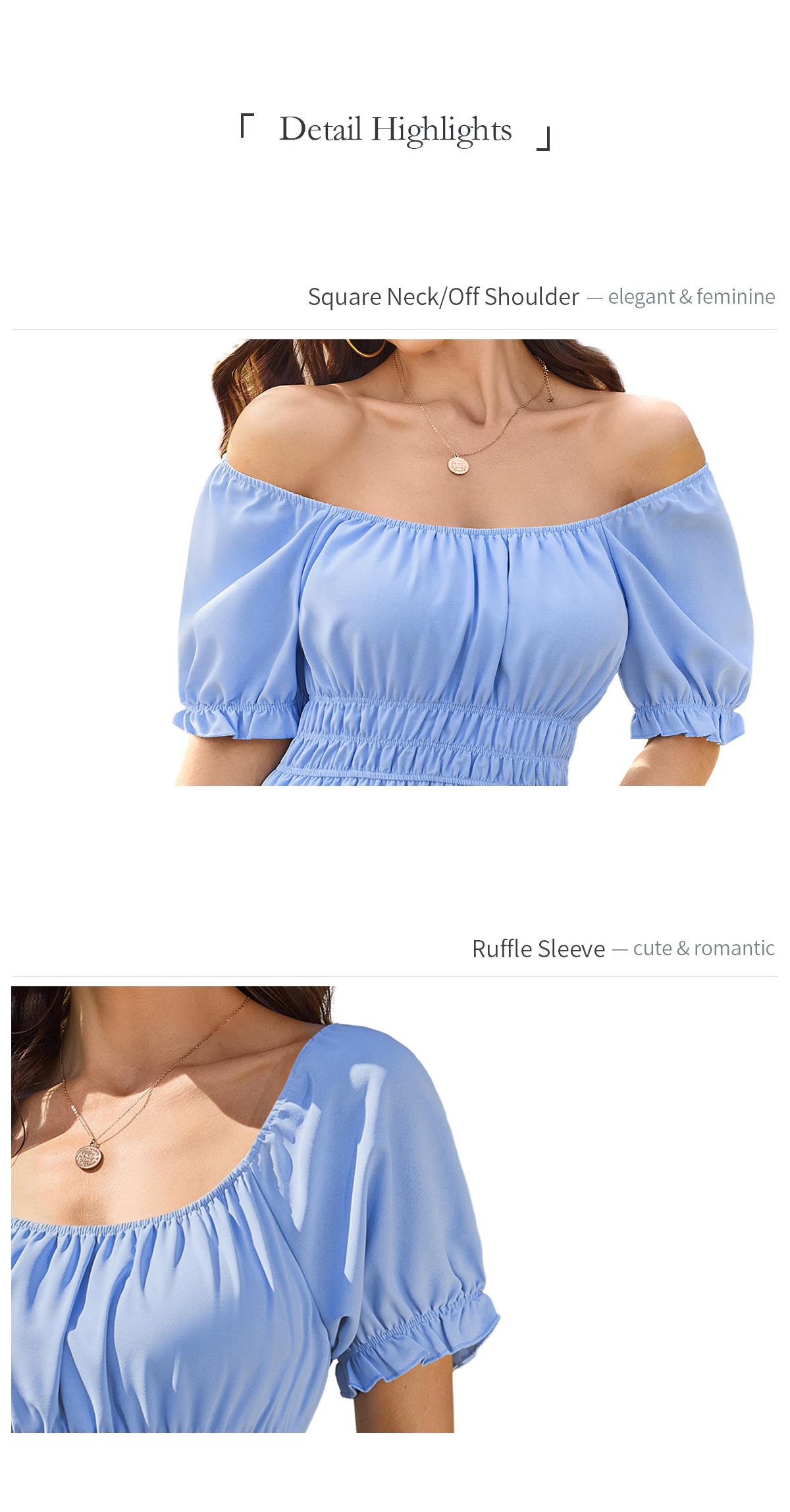 Chicovar Women's Boho Smocked Waist Mini Dress Puff Short Sleeve Tiered Ruffle Flowy Summer Beach Party Dress,Easter dress Shortsleeve