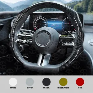 Men's 5D Laser Carbon Fiber Pattern Steering Wheel Cover 15" Universal Fit Quick Turn Non-Slip Grip Ultra-Thin Design for All-Season Use Breathable Anti-Slip Leather