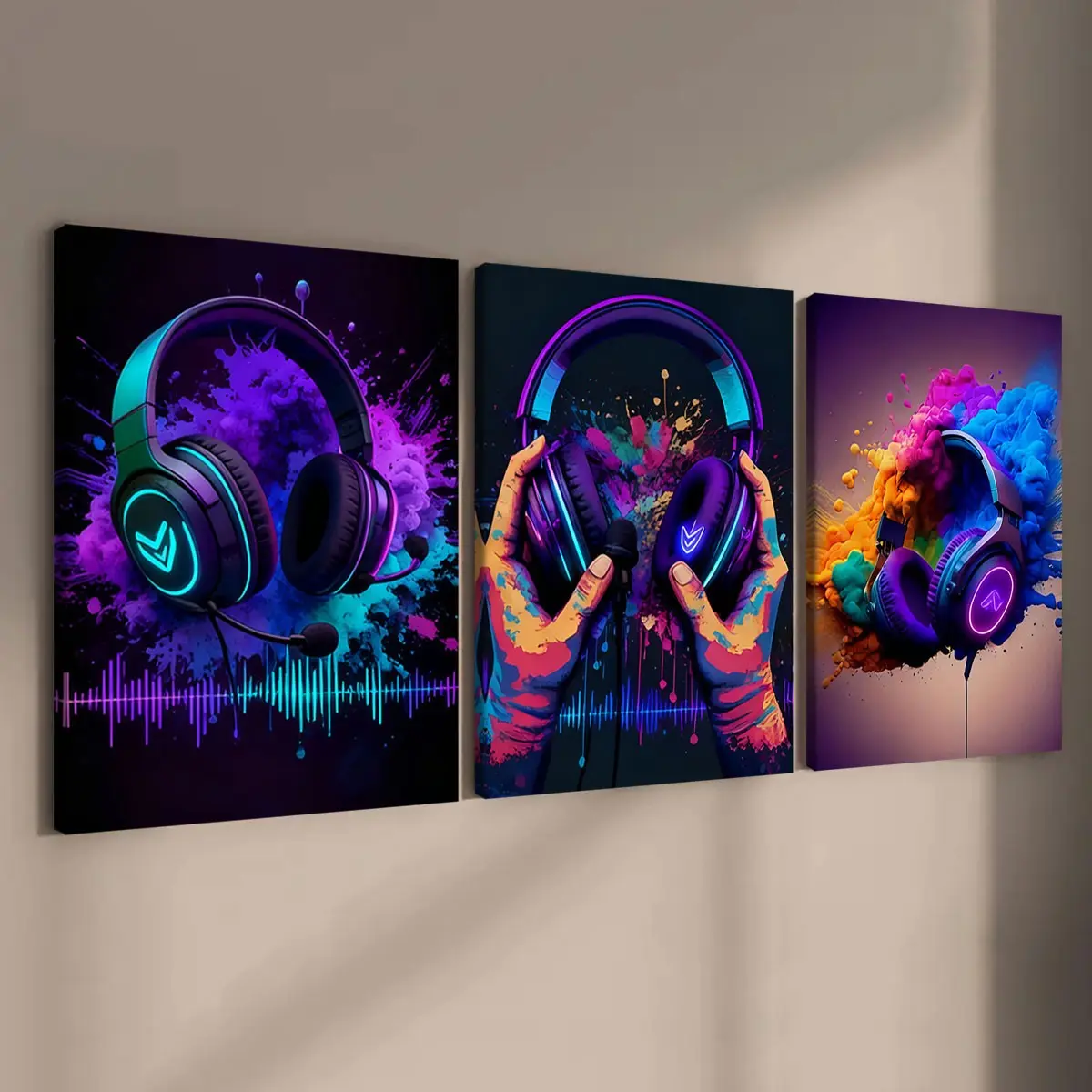 3 count wooden frame canvas painting, Graffiti game console poster, Gamers art, cool game room decoration, stylish living room decoration, corridor wall art, Art Work For Wall Decor, HD, waterproof, Artwork, Modern Cool Design