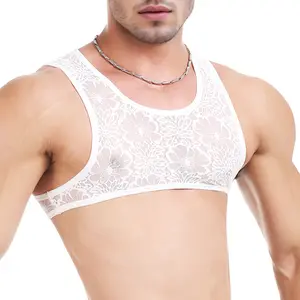 Men's Lace Vest Innerwear, Sheer Mesh Sleeveless Undershirt, Sexy See-Through Muscle Tank Top, Breathable Nightclub Party Wear for Men