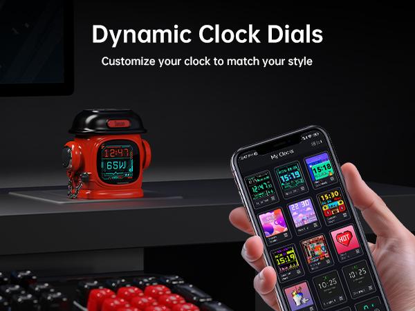 Divoom Dipow 65W USB-C Charger 3-Port Fast GaN Charger with DIY Pixel Display Foldable Compact Wall Block Power Adapter for iPhone 16/15 MacBook iPad Galaxy S23/S24 Switch Red (with 100w Cable) Charging Electronic Cellphone Smartphone Portable Multi-Port