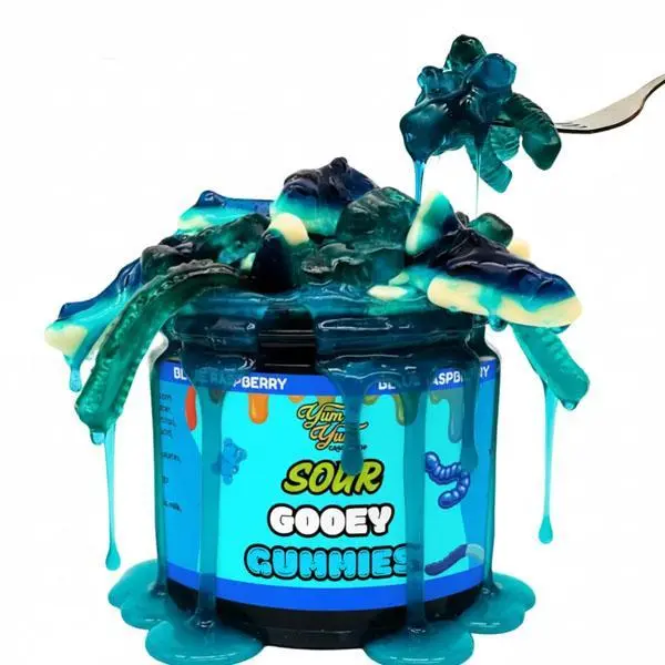 Sour Gooey Gummies, Sour Blue Raspberry Candy, Gummy Candy Mix, Ooze Sticky Gummies, Liquid Chewy Sweet Treat Resealable Container