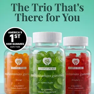 SmplyPure Sidr Calm + Glow Gummies for Hair, Skin, Stress Relief & Sleep Support – Strawberry, Orange, and Green Apple Supplement, Healthcare, Vitamin, Multivitamin, Edible, Safe,