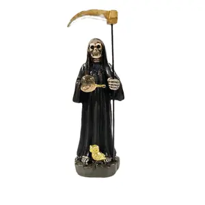 Santa Figura de 4" Varios Colores with Golden Scythe and Black Robe Decorative Statue for Home Decor