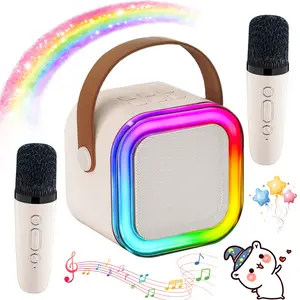 Kids Mini Karaoke Machine Microphone, Clear Sound Quality & Long-Lasting Battery, Portable Bluetooth Karaoke Speaker withWireless Microphones & Colorful LED Lights, Perfect Christmas Birthday Party Gift for Kids and Adults