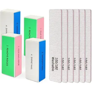 Professional Nail Files and Buffers Kit, Nail Sponge Buffer Blocks and 100/180 Grit Nail Files Set for Fingernail and Acrylic Nails