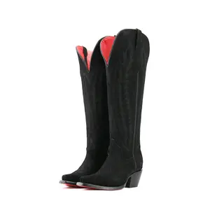 Gia Suede Tall Red Bottom Wide Calf Snip Toe Cowgirl Boot