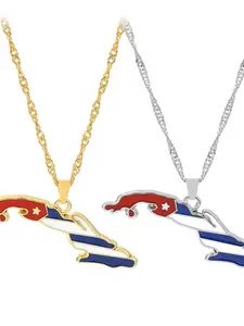 Cuba Map Flag Pendant Necklace Unisex, Silver Color/ Jewelry, Halloween Party Gift, Cuba Charm Map Accessory