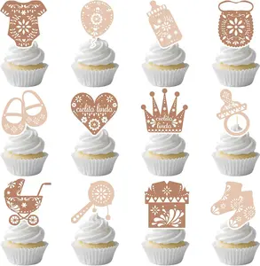 Cielito Lindo Party Decoration Tableware, 24PCS Brown Cielito Lindo Baby Shower Cupcake Toppers Decoration, Mexican Themed Cupcake Toppers Decor Elomy