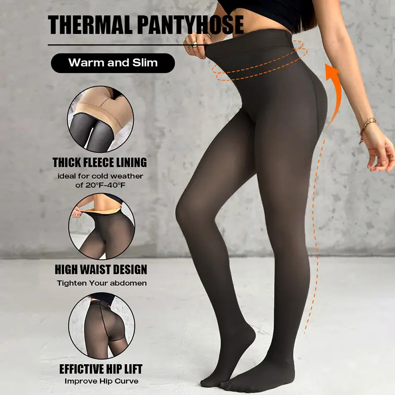 CHICME Warm Winter ShapeLift 2-Piece Magic Thick Fleece Lined Leggings/Thick Elastic Waist Thermal Pantyhose High Waist Thermal Pantyhose Warm Leggings 3 Shades（Size Regular/Large/Extra Large）