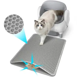 Easy-Clean Cat Litter Trapping Mat | Waterproof & Urine-Proof Floor Protection, 22x16 Inch, Grey Non-Slip Mat