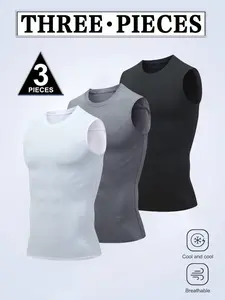 3 Pack Men's Multi-Color Compression Vests - Quick Dry Sleeveless Gym Tops