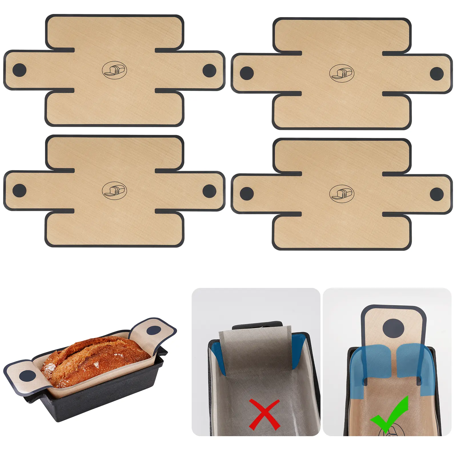 NiHome 4-Pack Silicone Bread Loaf Pan Liners - Reusable Nonstick Baking Slings with Handles, Fits 9x5, 9.5x5, 10x5 in Loaf Pans, Dishwasher Safe, Easy to Clean Kitchen Bakeware Utensils
