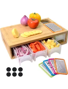 Bamboo Board Cutting with Containers and Graters