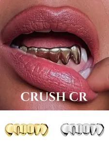 CRUSH CR 14K Gold/Silver Plated Grillz for Men Women, Bottom Dental Cap, Tarnish Resistant, Perfect for Hip Hop, Raves, Halloween Cosplay and Streetwear Styling