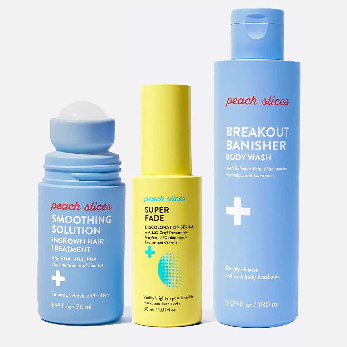 Peach Slices Trifecta: Ingrown Hair's, Dark Spots & Body Breakouts Bundle Peach Slices Trifecta: Ingrown Hair's, Dark Spots & Body Breakouts Bundle