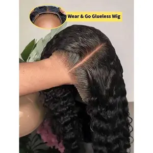 250% Density 40 Inch Glueless Put On And Go 5x5 Lace Closure Deep Wave 13x4 13x6 Front Human Hair Curly No Lace Ready To Go Wigs