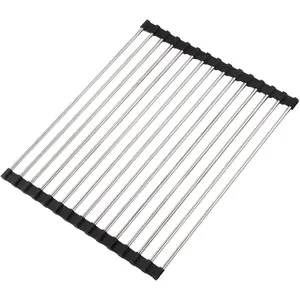 Roll Up Dish Drying Rack, Stainless Accessories, Foldable Dish Rack, Anti-Slip Sink Counter, Over The Sink Dish Rack, Stainless, ((17.5" x 12") Black)
