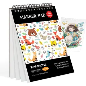 Marker Pad Sketch Book - 100 Sheets Drawing Pad Mixed Media Paper 130GSM Bleedproof Spiral-Bound Art Sketchbook for Alcohol Markers, Watercolor, Pencil & Ink Pens,Sketchpad Kids & Adults Gift