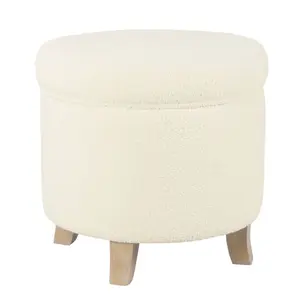 Cole Classics Round Storage Ottoman Flared Wood Leg Faux Sheepskin Cream -