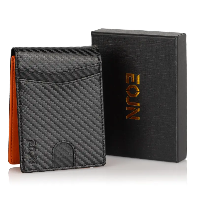Slim Mens Wallet Front Pocket Wallet for Men with 11 Slots Minimalist Rfid Blocking Credit Card Holder Carbon Fiber Money Clip with Gift Box